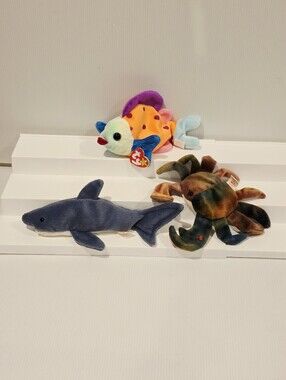 Vintage Ty Beanie Babies Plush Stuffed Sea Animal Set